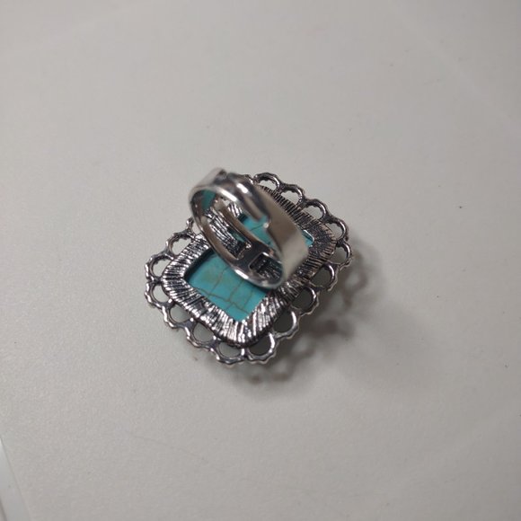 Large Rectangular Blue And Silver Tone Ring Size 7.75 - Picture 9 of 13